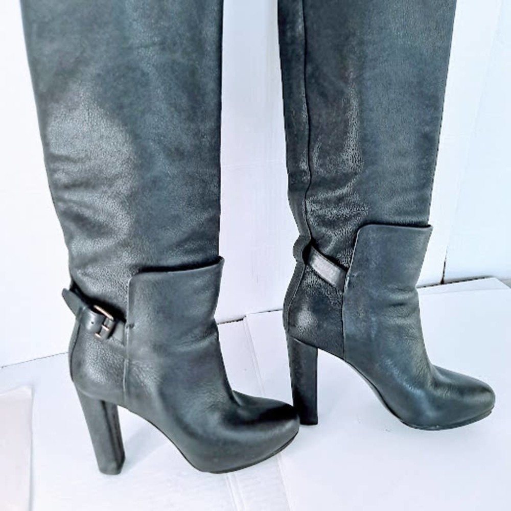 Balenciaga Womens 6 Boots Pebbled Leather Black Tall Knee Buckle Strap - Picture 2 of 16